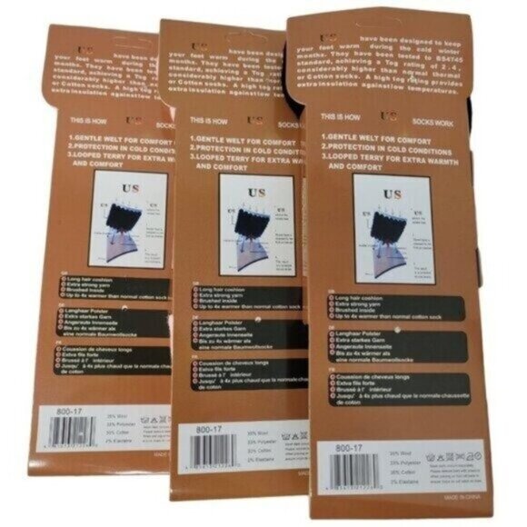 Womens Wool Socks, Merino Lamb Thick Warm Winter Socks, 3-PACK, Black, NWT - Picture 3 of 3